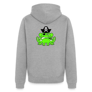 Frosch Kapitän Mütze Kröte Lustig Comic Cartoon - Unisex Premium Bio Zip Hoodie - Grau meliert - Hinten - Nico (187cm)