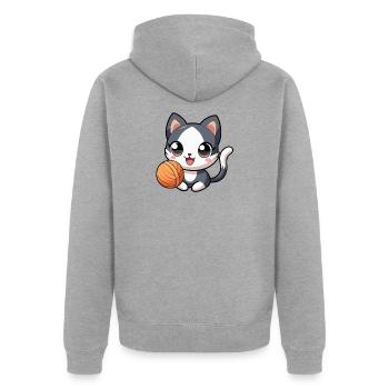 Chaton kawaii noir et blanc avec pelote - Veste à capuche bio Premium Unisexe - gris chiné - Dos - Nico (187cm)