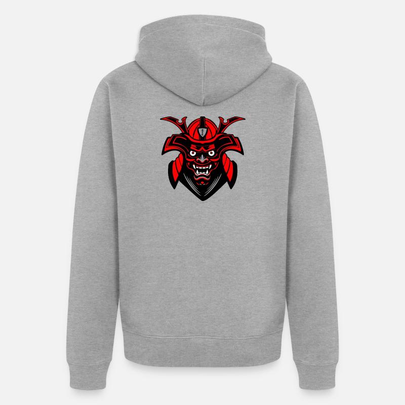 Masque Menpō – Rouge Noir Style Samouraï - Veste à capuche bio Premium Unisexe - gris chiné