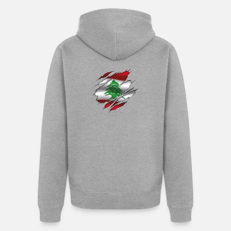 Drapeau du Liban - Drapeau déchiré - Veste à capuche bio Premium Unisexe - gris chiné