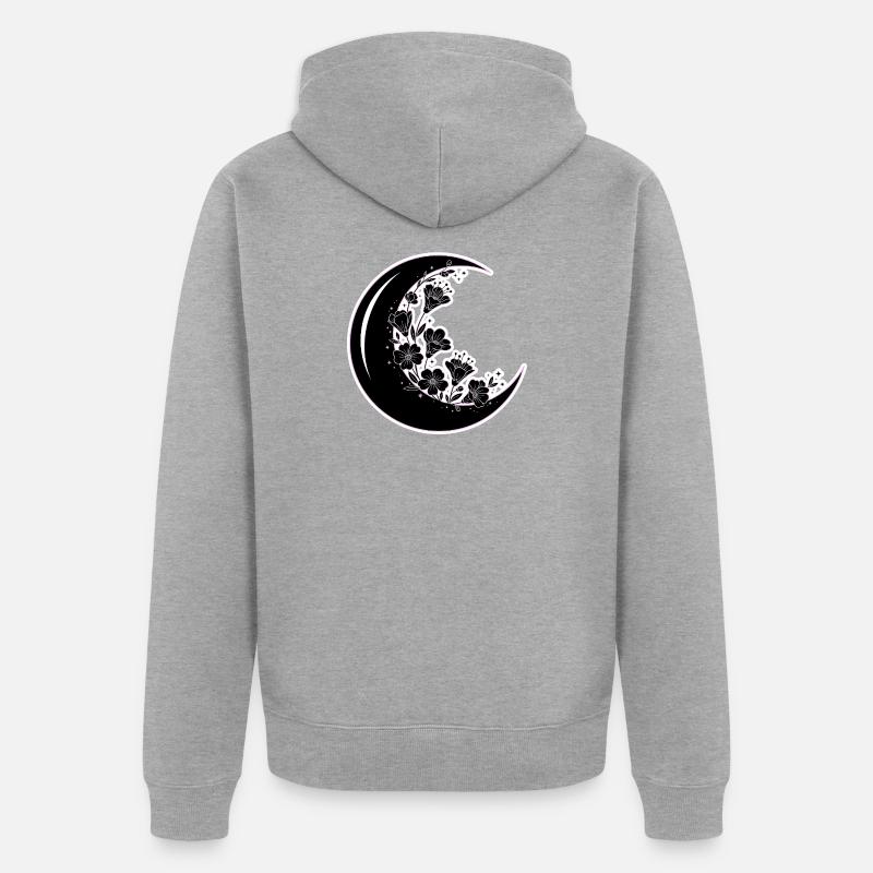 Blumen Mondphase Illustration - Unisex Premium Bio Zip Hoodie - Grau meliert