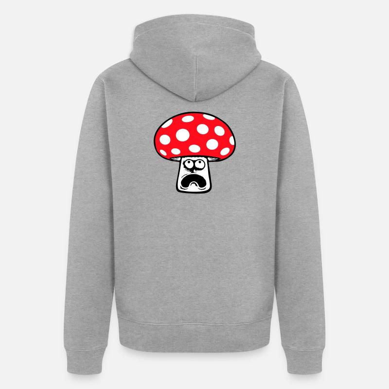 Champignon effrayé, paniqué, levant les yeux, - Veste à capuche bio Premium Unisexe - gris chiné
