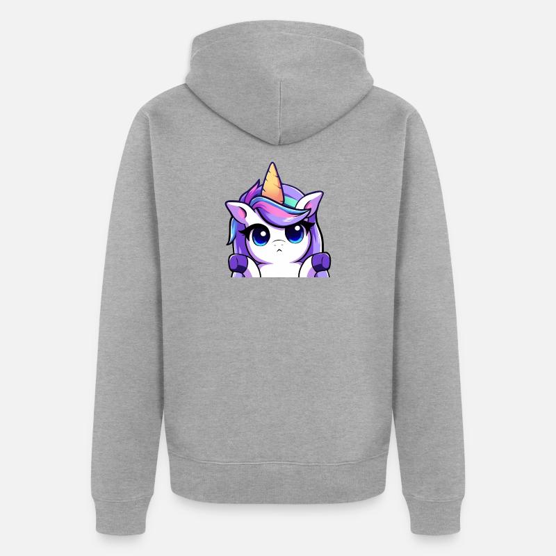 Lya Licorne haussant les épaules - Veste à capuche bio Premium Unisexe - gris chiné