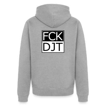 Provokante Blocktypografie Protest - Unisex Premium Bio Zip Hoodie - Grau meliert - Hinten - Nico (187cm)
