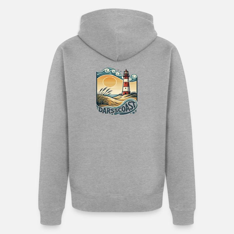 Vague côtière du phare de DarsCoast - Veste à capuche bio Premium Unisexe - gris chiné