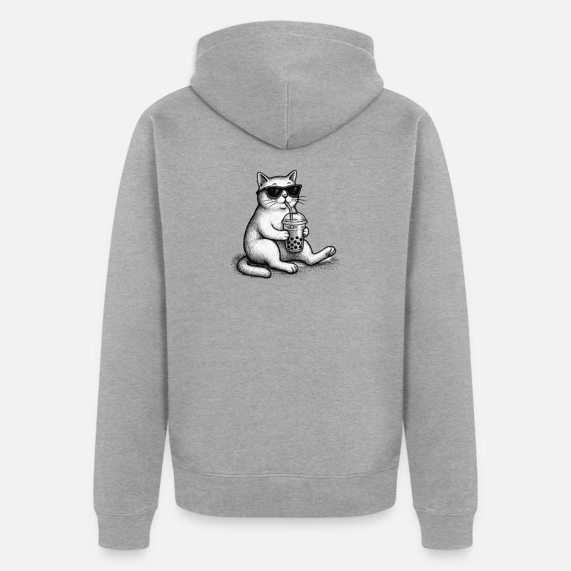 Bubble Tea Cat - Veste à capuche bio Premium Unisexe - gris chiné