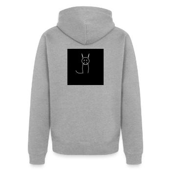 Minimalistische Katze auf Schwarz - Unisex Premium Bio Zip Hoodie - Grau meliert - Hinten - Nico (187cm)