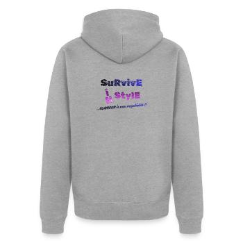 Überleben Sie im Stil | Glamour ist nicht verhandelbar - Unisex Premium Bio Zip Hoodie - Grau meliert - Hinten - Nico (187cm)