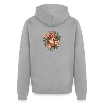 Vintage Anatomical Heart with Roses – Gothic Art - Unisex Premium Organic Zip Hoodie - heather grey - Back - Nico (187cm)