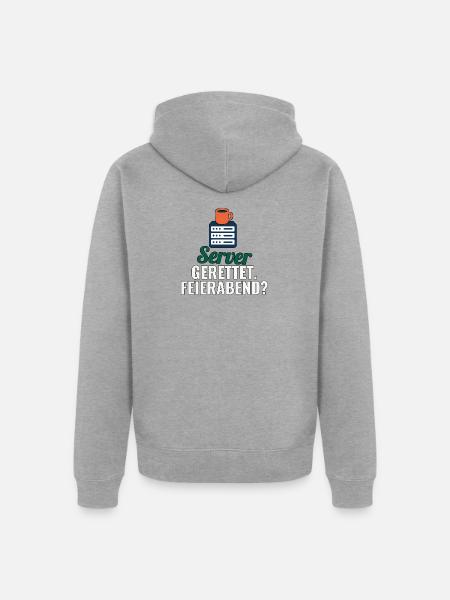 Server gerettet. Feierabend? Geschenk für Admins - Unisex Premium Bio Zip Hoodie - Grau meliert