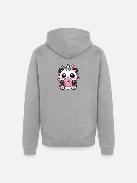 Panda Einhorn-Donut Kawaii - Unisex Premium Bio Zip Hoodie - Grau meliert