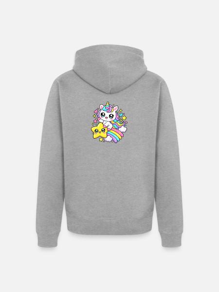 Einhorn-Regenbogensterne - Unisex Premium Bio Zip Hoodie - Grau meliert