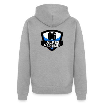 06 Alpes Maritimes - Unisex Premium Bio Zip Hoodie - Grau meliert - Hinten - Nico (187cm)