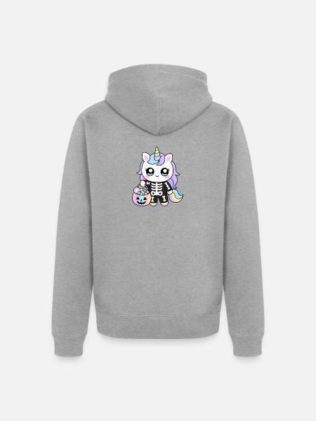 Skelett-Einhorn zu Halloween - Unisex Premium Bio Zip Hoodie - Grau meliert
