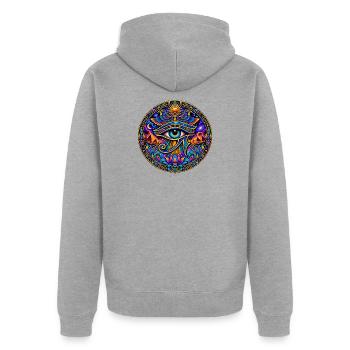 Auge des Horus - Unisex Premium Bio Zip Hoodie - Grau meliert - Hinten - Nico (187cm)