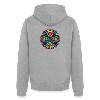Labyrinth - Unisex Premium Bio Zip Hoodie - Grau meliert - Hinten - Nico (187cm)
