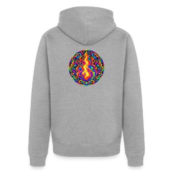 Feuer - Unisex Premium Bio Zip Hoodie - Grau meliert - Hinten - Nico (187cm)