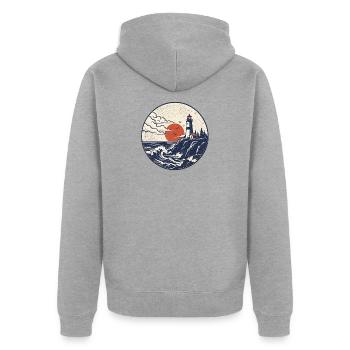 Leuchtturm Patch Abendrot - Unisex Premium Bio Zip Hoodie - Grau meliert - Hinten - Nico (187cm)