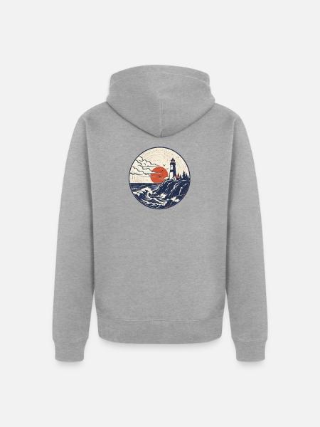 Leuchtturm Patch Abendrot - Unisex Premium Bio Zip Hoodie - Grau meliert