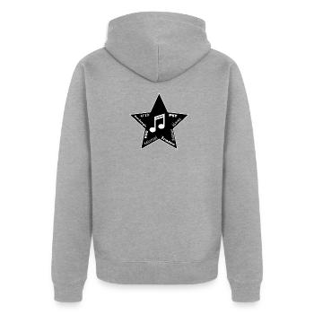 Musikgenres Stern: Acid bis Trance - Unisex Premium Bio Zip Hoodie - Grau meliert - Hinten - Nico (187cm)