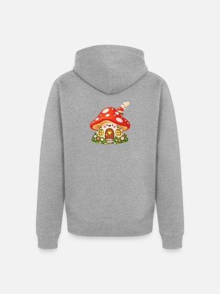 Kleines Pilzhäuschen mit Herzfenster - Unisex Premium Bio Zip Hoodie - Grau meliert