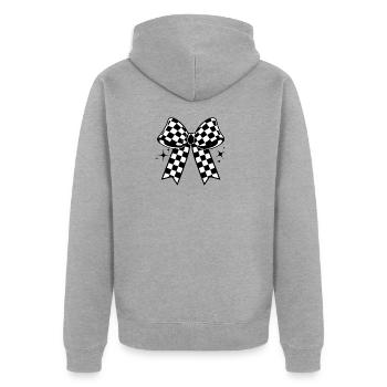 Kariertes Flaggenbogenemblem - Unisex Premium Bio Zip Hoodie - Grau meliert - Hinten - Nico (187cm)