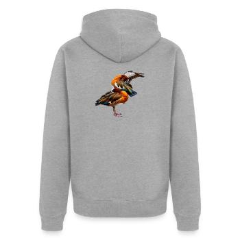 Wittwen Pfeifgänse Duett im Farbspiel - Unisex Premium Bio Zip Hoodie - Grau meliert - Hinten - Nico (187cm)