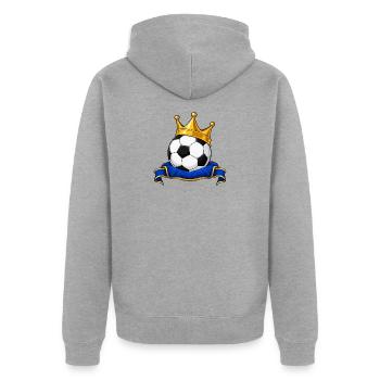 Gekrönter Fußball auf einem königlichen Kissen - Unisex Premium Bio Zip Hoodie - Grau meliert - Hinten - Nico (187cm)