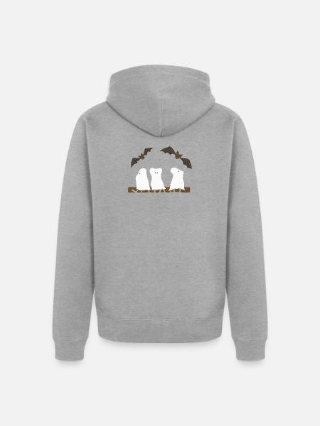 Mäuse-Geistertrio am Ast - Unisex Premium Bio Zip Hoodie - Grau meliert