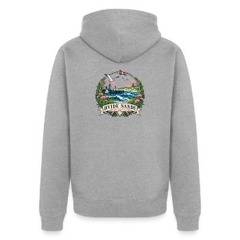 Hvide Sande Küstenromantik - Unisex Premium Bio Zip Hoodie - Grau meliert - Hinten - Nico (187cm)