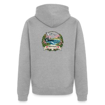 Dänemark Küstenlogo mit Möwen - Unisex Premium Bio Zip Hoodie - Grau meliert - Hinten - Nico (187cm)