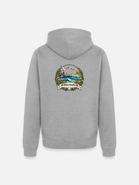 Dänemark Küstenlogo mit Möwen - Unisex Premium Bio Zip Hoodie - Grau meliert