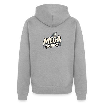 Mega oder Vollgas - Unisex Premium Bio Zip Hoodie - Grau meliert - Hinten - Nico (187cm)