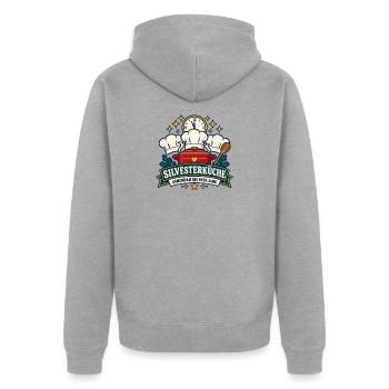 Silvesterküche – Gemeinsam ins neue Jahr - Unisex Premium Bio Zip Hoodie - Grau meliert - Hinten - Nico (187cm)