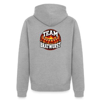 Team Bratwurst – Lustiges Grill Design - Unisex Premium Bio Zip Hoodie - Grau meliert - Hinten - Nico (187cm)