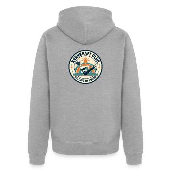 Kernkraft Club – Haltung mit Humor - Unisex Premium Bio Zip Hoodie - Grau meliert - Hinten - Nico (187cm)