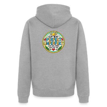 Perfekt-unperfekt - Unisex Premium Bio Zip Hoodie - Grau meliert - Hinten - Nico (187cm)