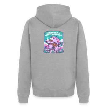 Magische Einhorn vor Bedrohung - Unisex Premium Bio Zip Hoodie - Grau meliert - Hinten - Nico (187cm)