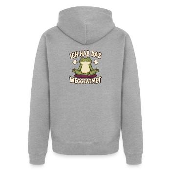 Frosch – Ich hab das weggeatmet - Unisex Premium Bio Zip Hoodie - Grau meliert - Hinten - Nico (187cm)
