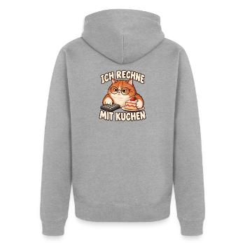 Katze – Ich rechne mit Kuchen - Unisex Premium Bio Zip Hoodie - Grau meliert - Hinten - Nico (187cm)