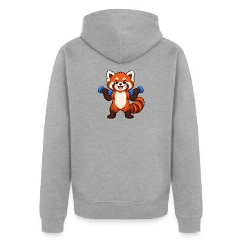 Fitness Red Panda Lifting-Hanteln - Unisex Premium Bio Zip Hoodie - Grau meliert - Hinten - Nico (187cm)