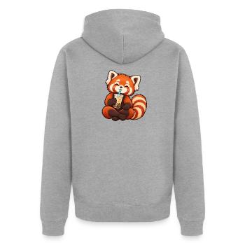 Kreuzbeiniger roter Panda trinkt Bubble Tea - Unisex Premium Bio Zip Hoodie - Grau meliert - Hinten - Nico (187cm)