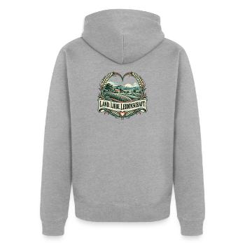 Land Liebe Leidenschaft Landschaft - Unisex Premium Bio Zip Hoodie - Grau meliert - Hinten - Nico (187cm)