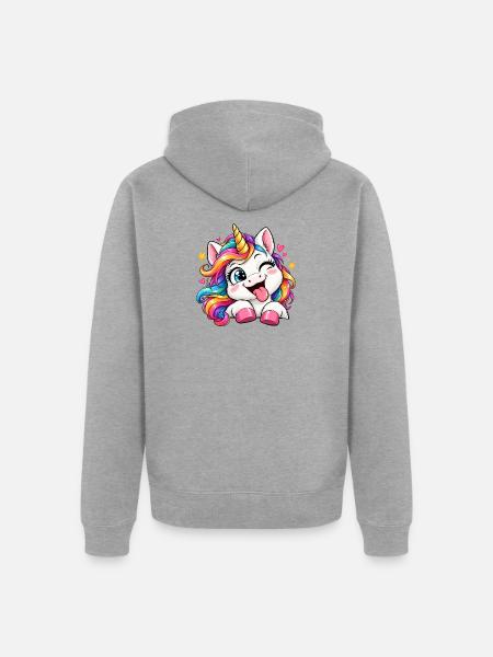 Fröhliches Regenbogen-Einhorn - Unisex Premium Bio Zip Hoodie - Grau meliert
