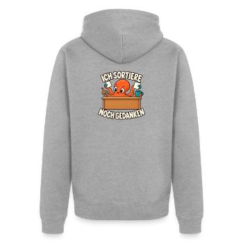 Ich sortiere noch Gedanken - Unisex Premium Bio Zip Hoodie - Grau meliert - Hinten - Nico (187cm)
