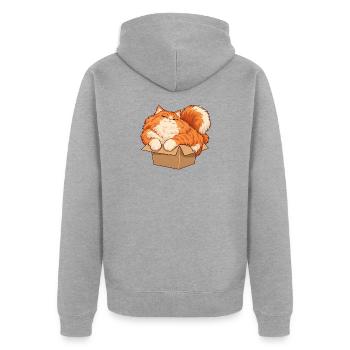 Katze im kleinen Karton - Unisex Premium Bio Zip Hoodie - Grau meliert - Hinten - Nico (187cm)
