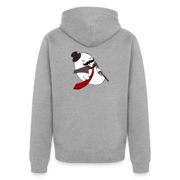 Gentleman Ghost Noir in roter Krawatte - Unisex Premium Bio Zip Hoodie - Grau meliert - Hinten - Nico (187cm)