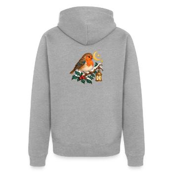 Weihnachtsvogel zwischen verschneiten Ästen - Unisex Premium Bio Zip Hoodie - Grau meliert - Hinten - Nico (187cm)