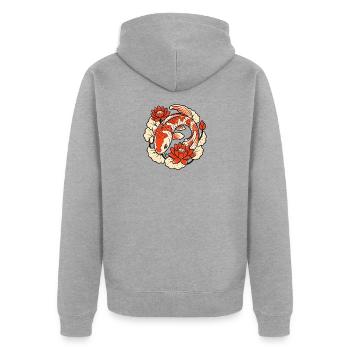 Koi Karpfen im Kreis Lotosblumen Japan Art Shirt - Unisex Premium Bio Zip Hoodie - Grau meliert - Hinten - Nico (187cm)
