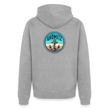 Grömitz - Insel - Anker - Ostsee - Deutschland - Unisex Premium Bio Zip Hoodie - Grau meliert - Hinten - Nico (187cm)